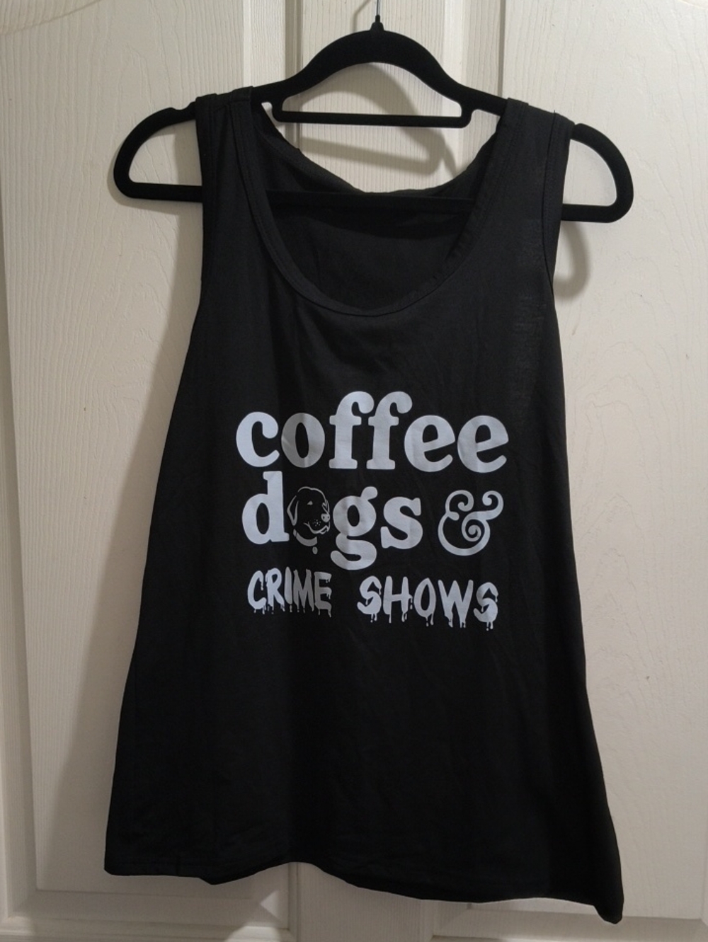 SHEIN Black Graphic Tank Top - Coffee Dogs & Crime Shows